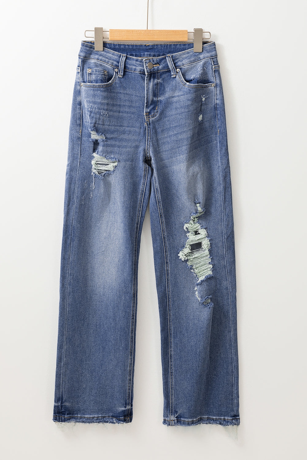 Ashleigh Blue Distressed Raw Hem Straight Leg High Waist Jeans-Chaelisa's New Jammies