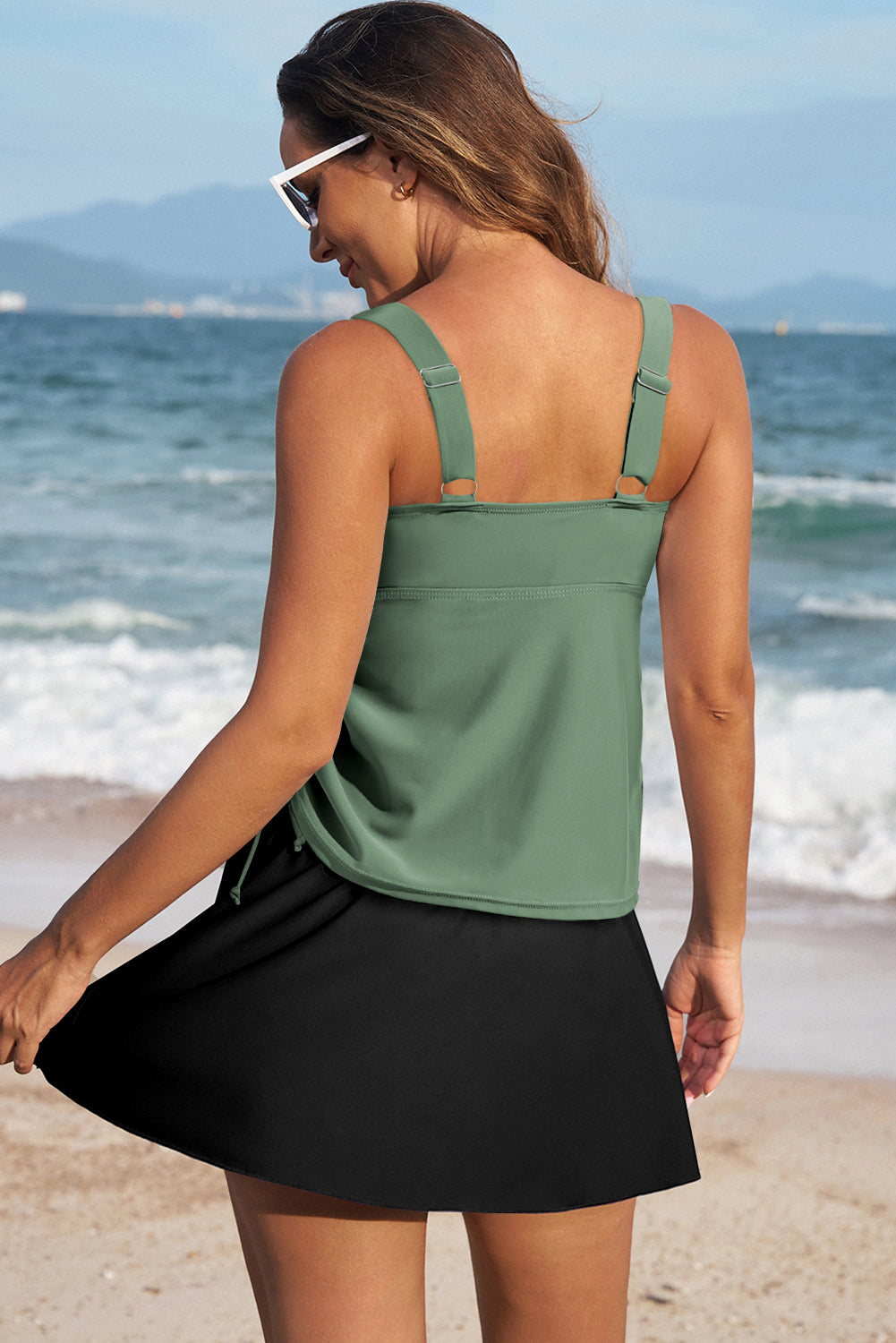Mist Green Scoop Neck Adjustable Tankini and Matching Skort Bathing Suit-Chaelisa's New Jammies