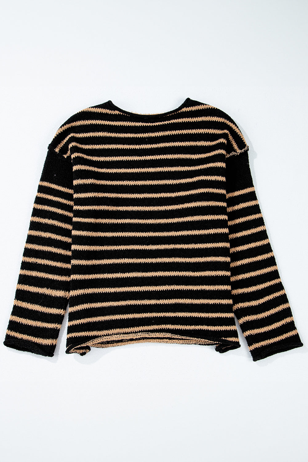 Black Stripe Drop Shoulder Round Neck Loose Sweater-Chaelisa's New Jammies