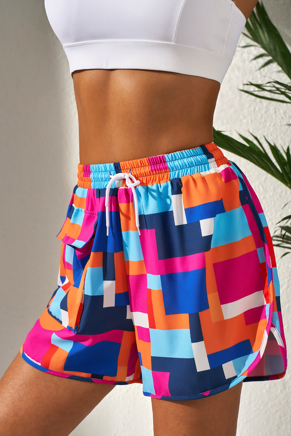 Rose Geometric Printed Drawstring Waist Beach Shorts with Pockets-Chaelisa's New Jammies