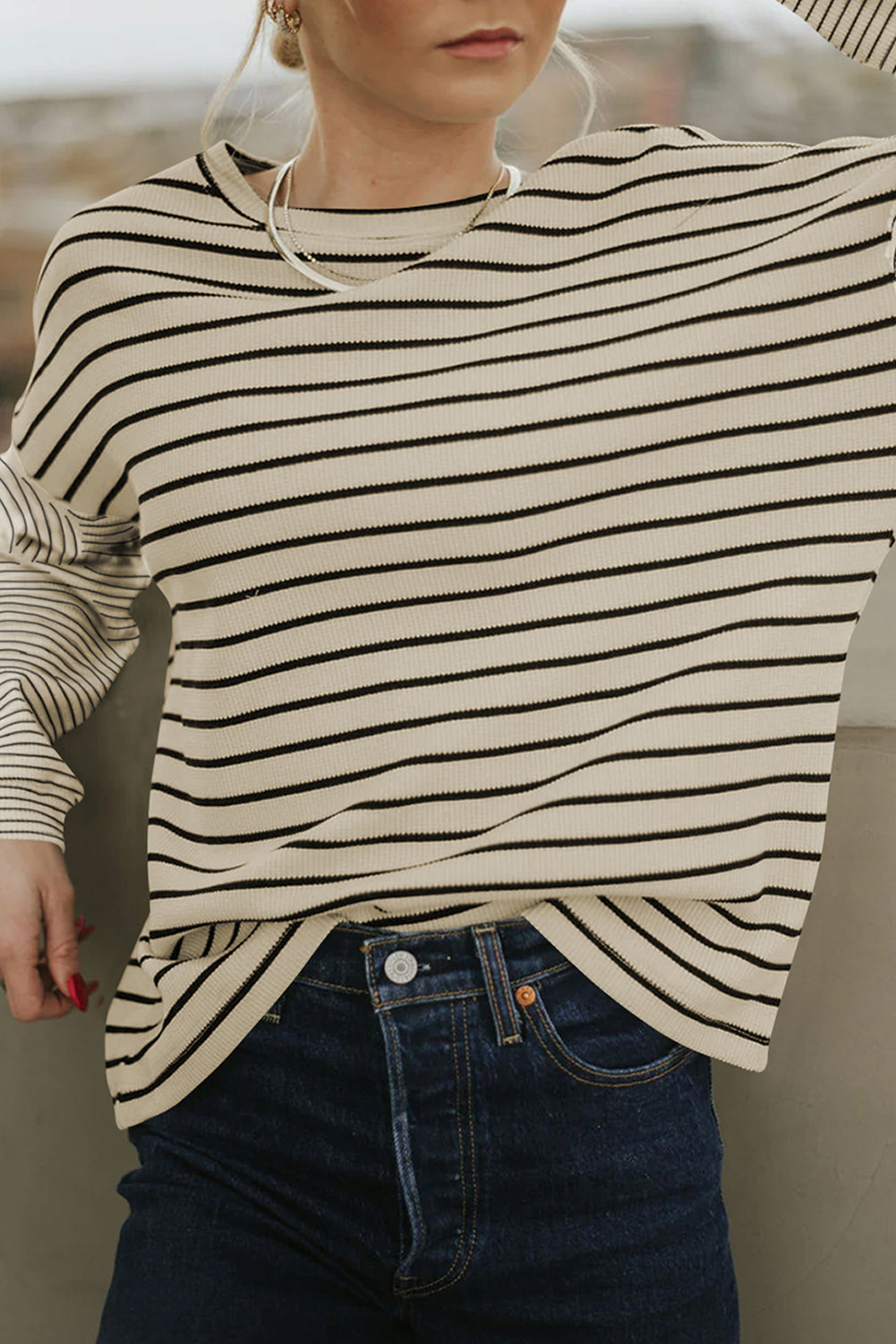Black Striped Patchwork Loose Long Sleeve Tee-Chaelisa's New Jammies