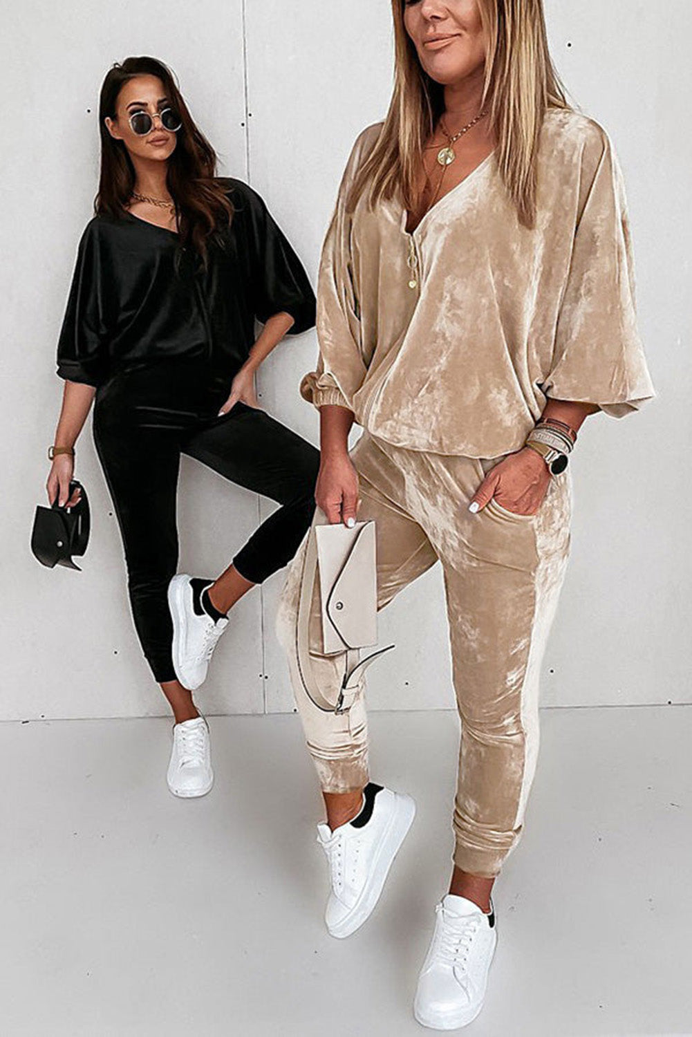 Parchment Velvet Zipped Top and Joggers Two Piece Set-Chaelisa's New Jammies
