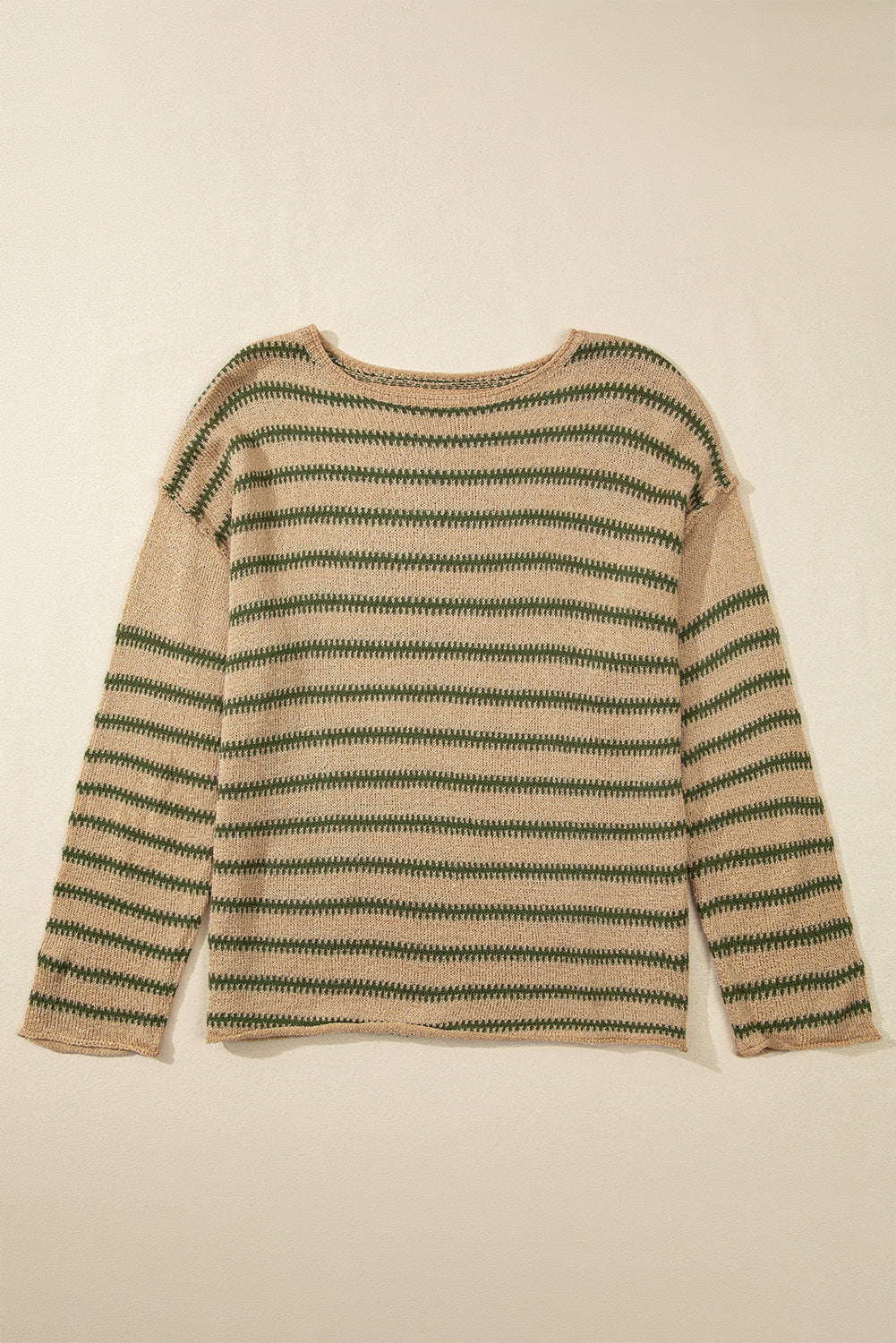 Khaki Stripe Drop Shoulder Casual Sweater-Chaelisa's New Jammies