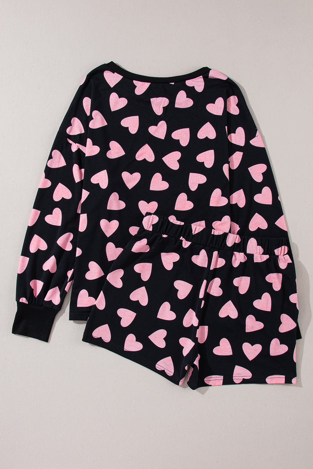 Black Valentine Heart Shape Print Long Sleeve Top Shorts Lounge Set-Chaelisa's New Jammies