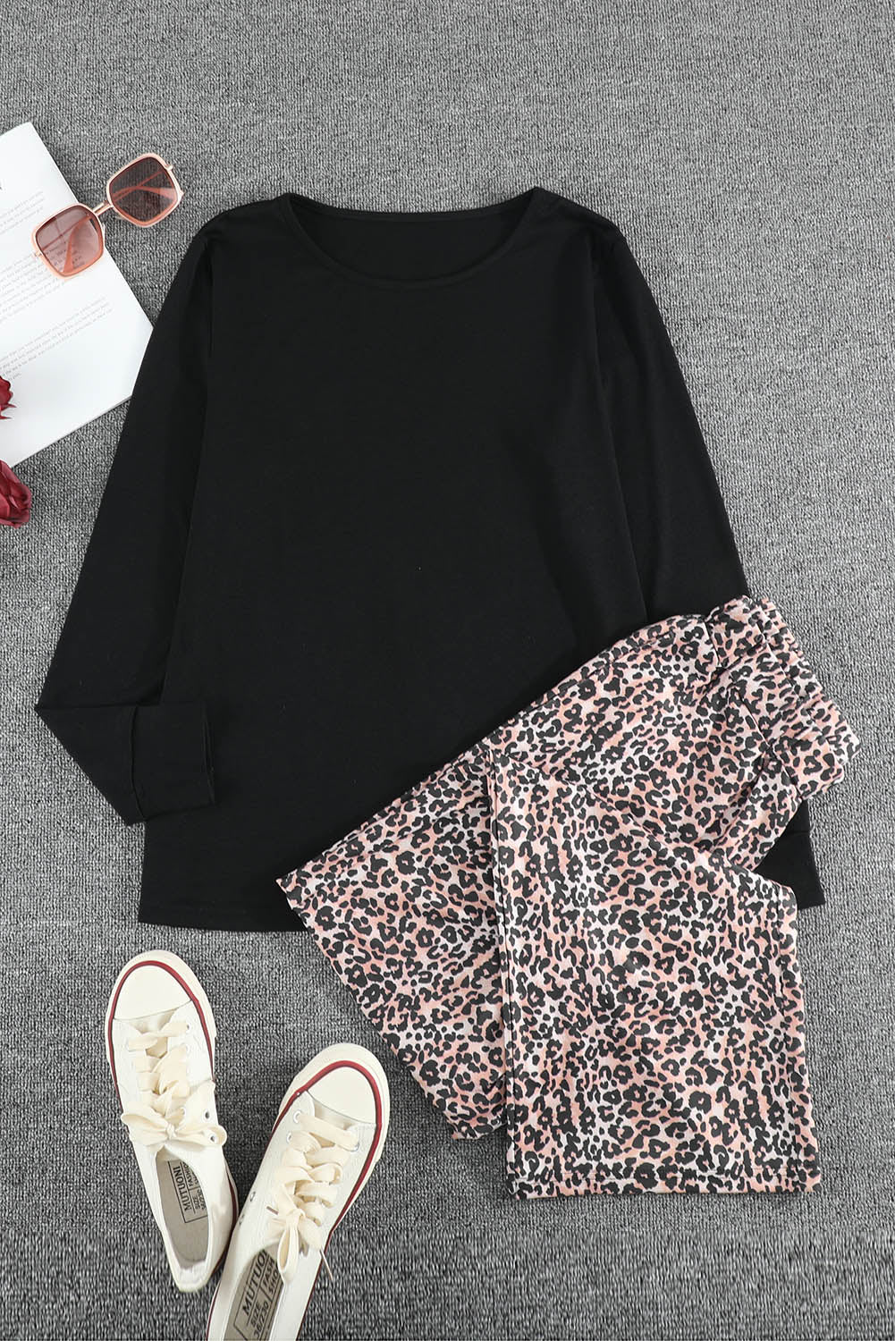 Long Sleeve Top and Leopard Print Pants Lounge Set-Chaelisa's New Jammies