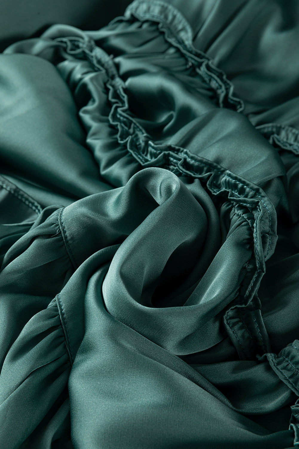 Mist Green Tiered Ruffled Puff Sleeve Loose Fit Mini Dress-Chaelisa's New Jammies