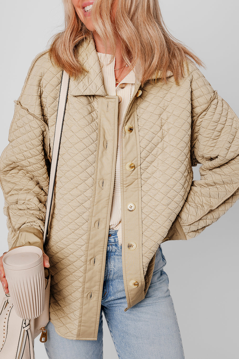 Jet Stream Solid Color Quilted Puffer Buttoned Shacket-Chaelisa's New Jammies