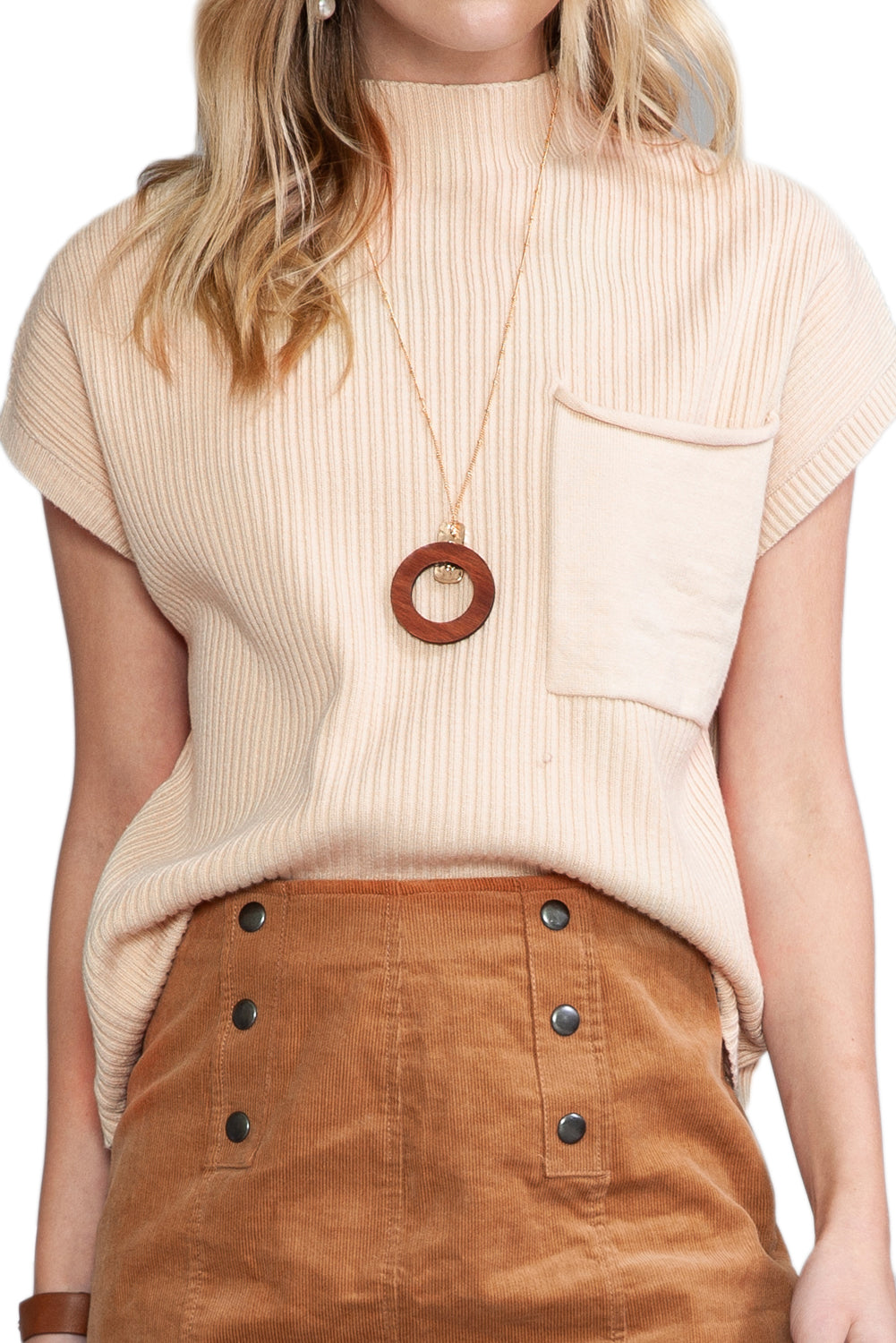 Black Patch Pocket Ribbed Knit Short Sleeve Sweater-Chaelisa's New Jammies
