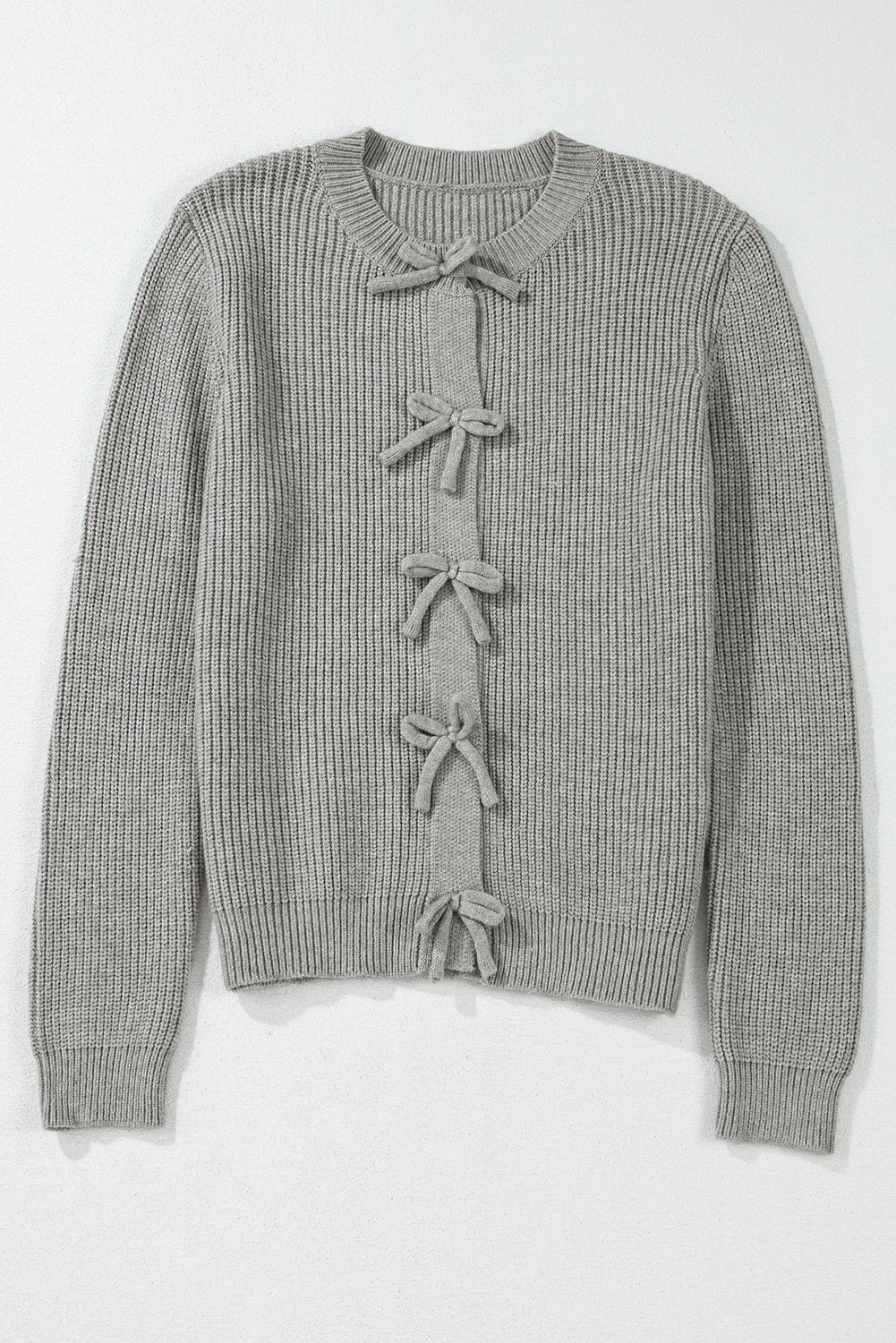 Philippine Gray Ribbed Knit Bow Front Buttoned Cardigan-Chaelisa's New Jammies