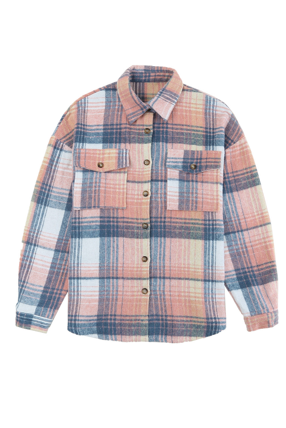 Pink & Grey Plaid Button Up Collared Flannel Shacket-Chaelisa's New Jammies