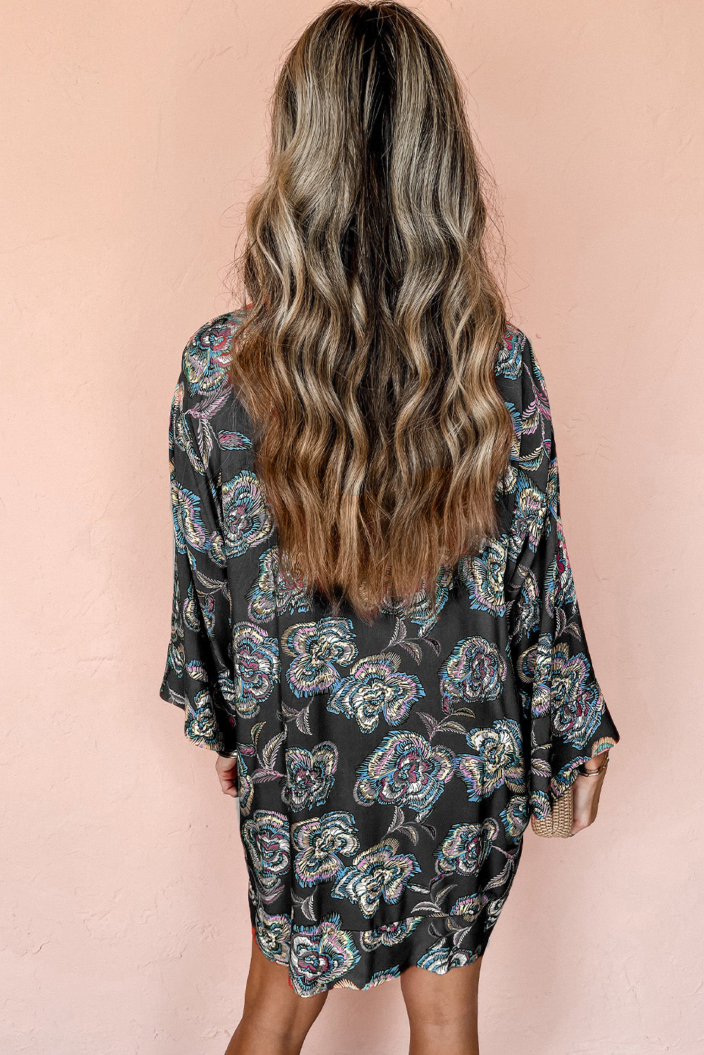 Black Floral Print Lapel Collar Loose Shirt Mini Dress-Chaelisa's New Jammies
