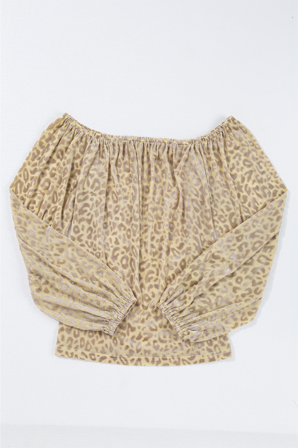 Beige Leopard Velvet Burnout Off Shoulder Long Sleeve Blouse-Chaelisa's New Jammies