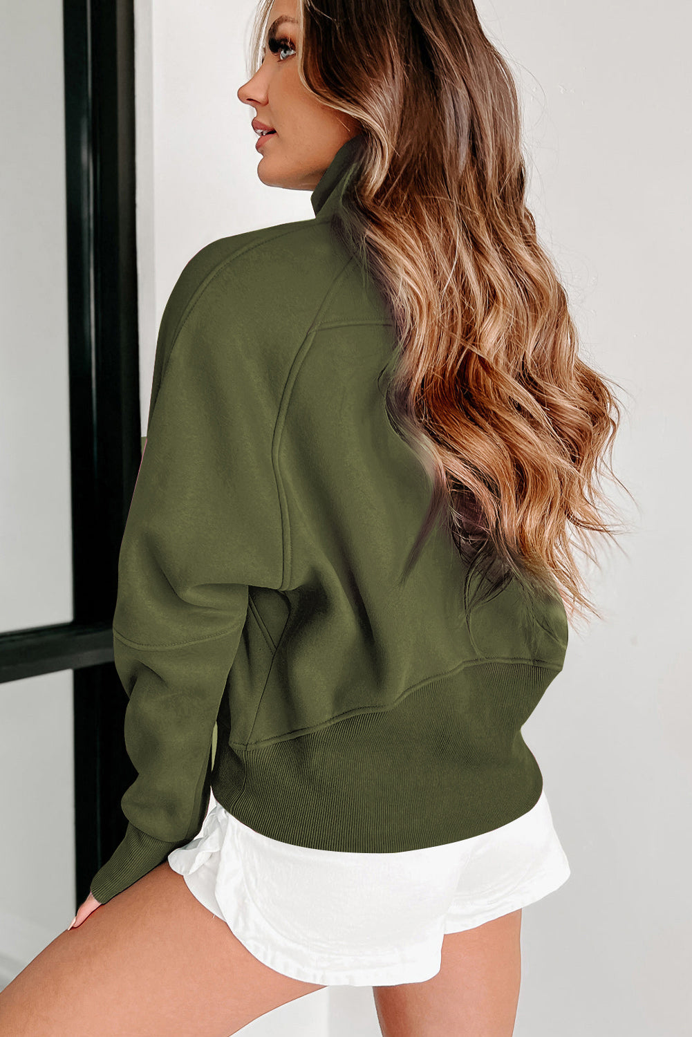 Gray Zip Up Stand Collar Ribbed Thumbhole Sleeve Sweatshirt-Chaelisa's New Jammies