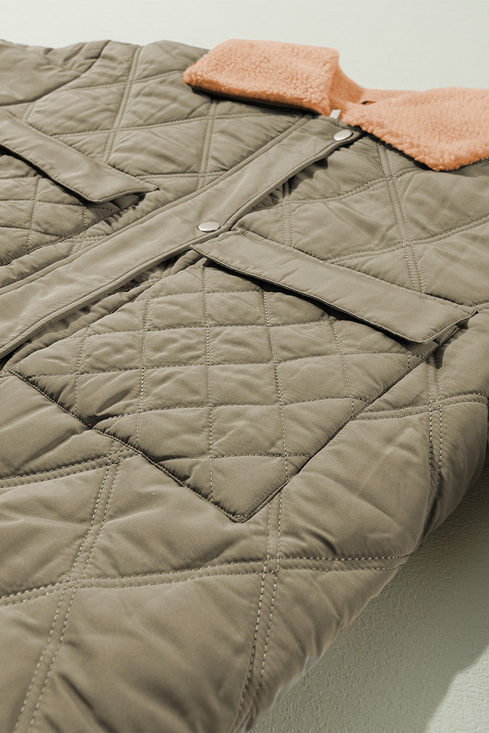 Jungle Green Teddy Collar Flap Pockets Quilted Puffer Jacket-Chaelisa's New Jammies