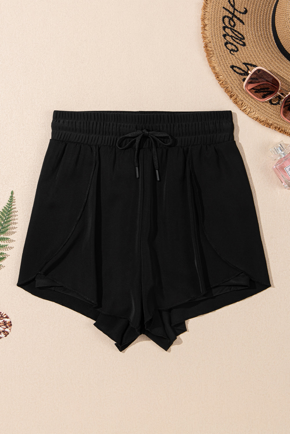 Black High Waisted Drawstring 2-in-1 Side Pocket Color Block Bikini Shorts-Chaelisa's New Jammies