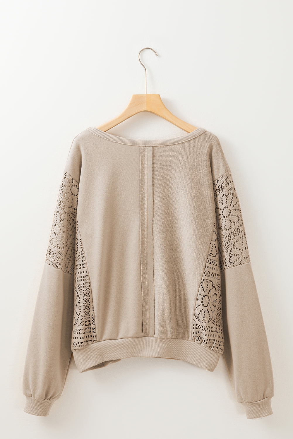 Parchment Knit Crochet Exposed Seam Ribbed Trim Sweatshirt-Chaelisa's New Jammies