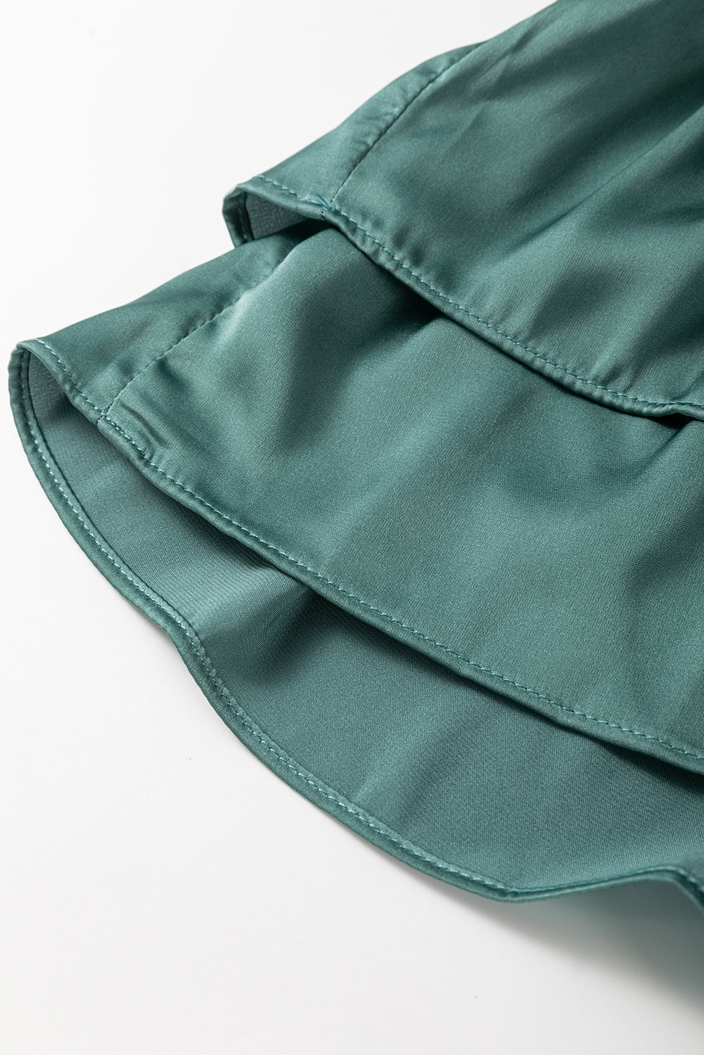 Mist Green Tiered Ruffled Puff Sleeve Loose Fit Mini Dress-Chaelisa's New Jammies