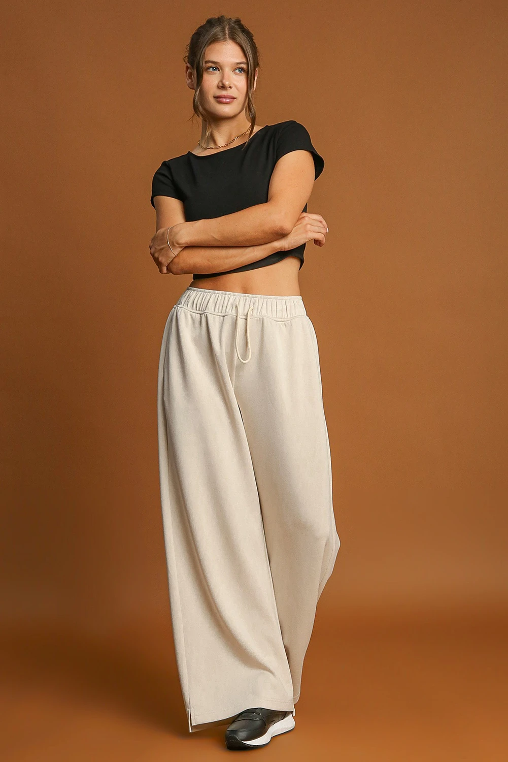 Apricot Loop Drawstring Casual Wide Leg Pants-Chaelisa's New Jammies