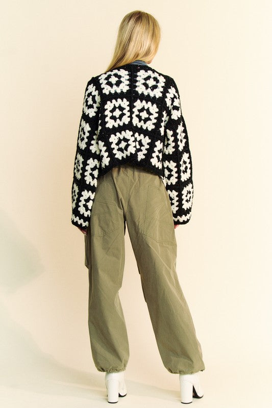 Davi & Dani Full Size Two Tone Flower Square Crochet Open Front Cardigan-Chaelisa's New Jammies