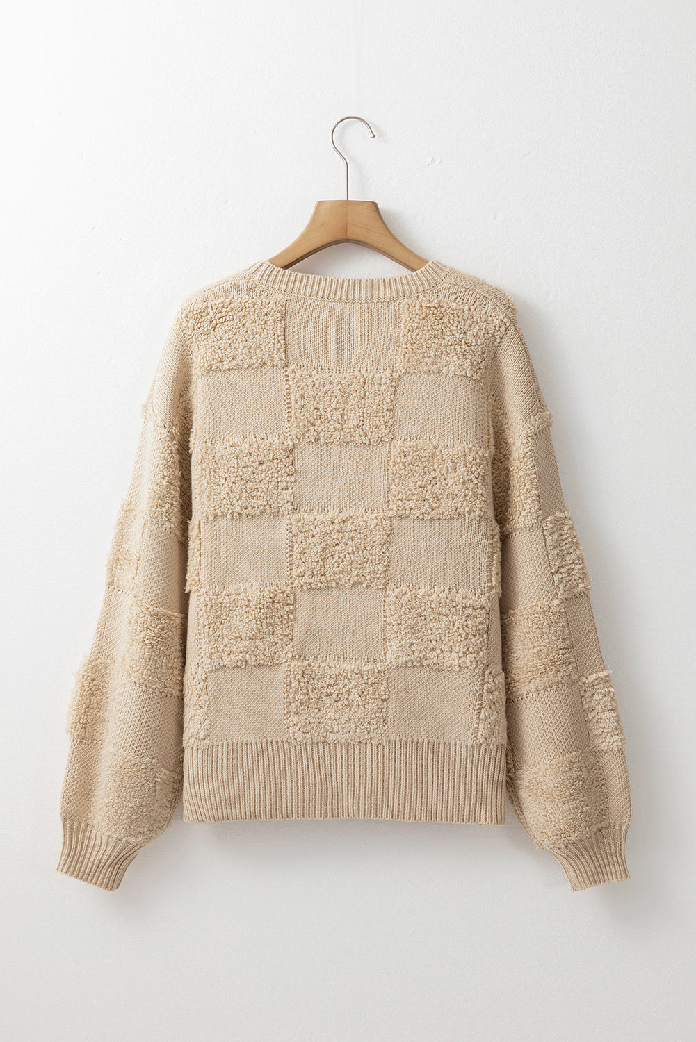 Parchment Checkered Sherpa Crew Neck Loose Sweater-Chaelisa's New Jammies