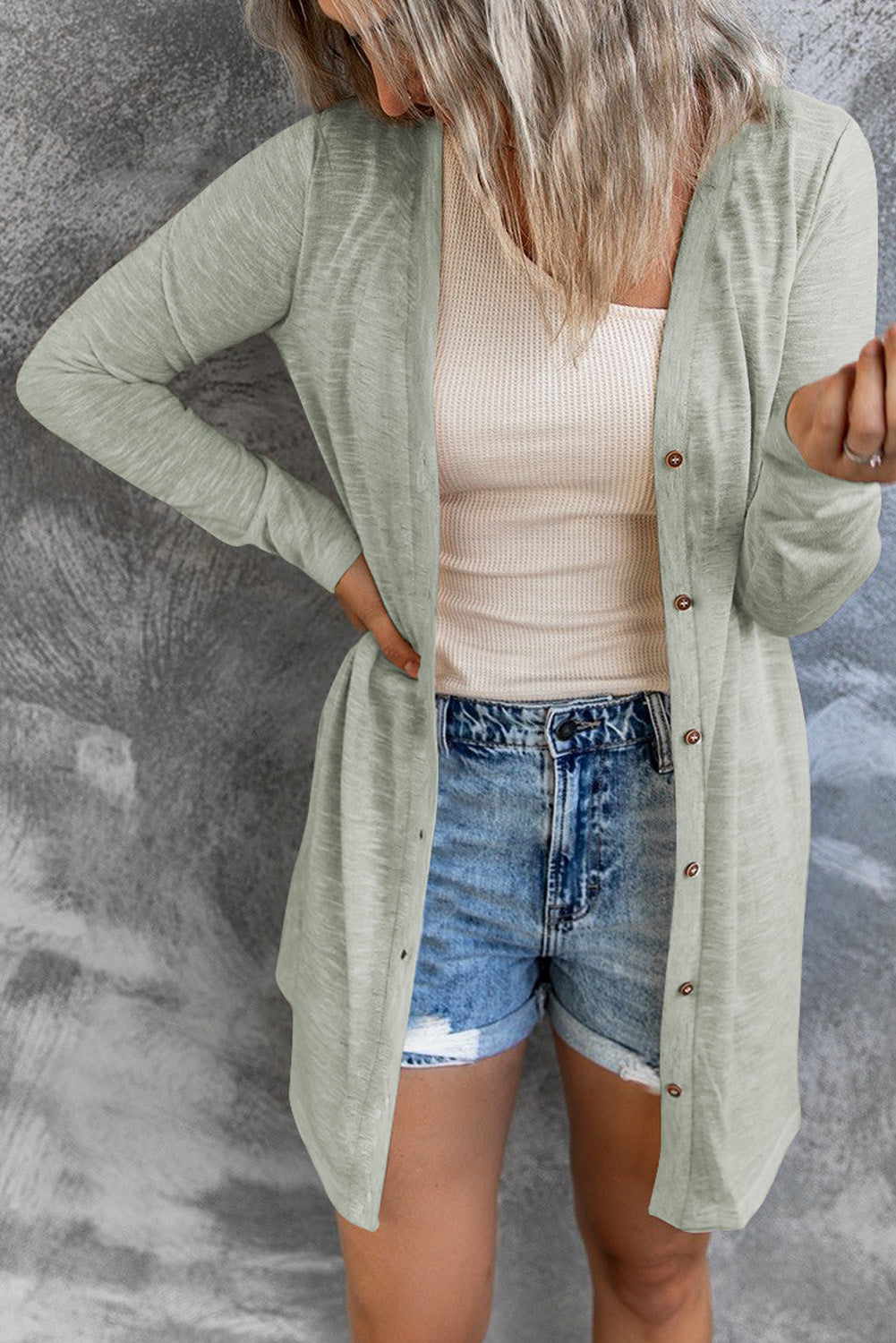 Solid Color Open-Front Buttons Cardigan-Chaelisa's New Jammies