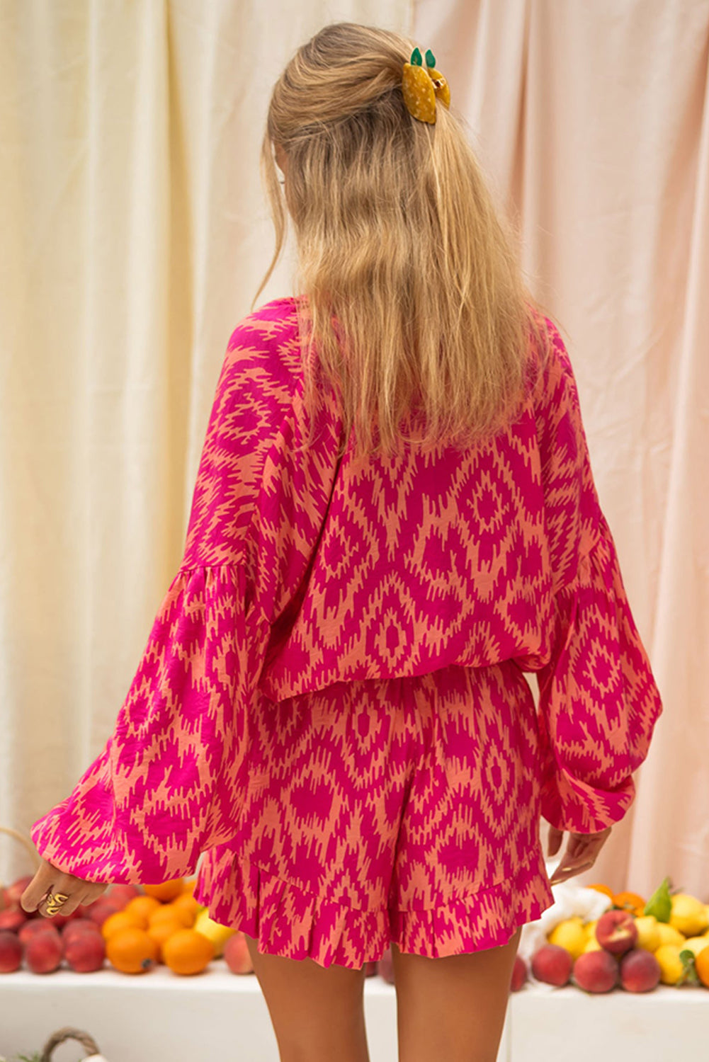 Rose Western Aztec Geometric Print Top and Ruffled Shorts Set-Chaelisa's New Jammies