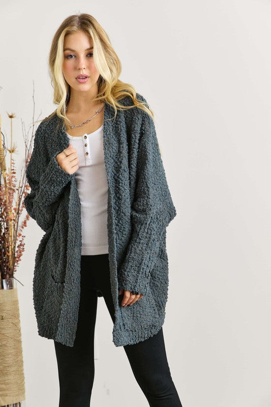 ADORA Popcorn Knit Open Front Long Sleeve Cardigan-Chaelisa's New Jammies