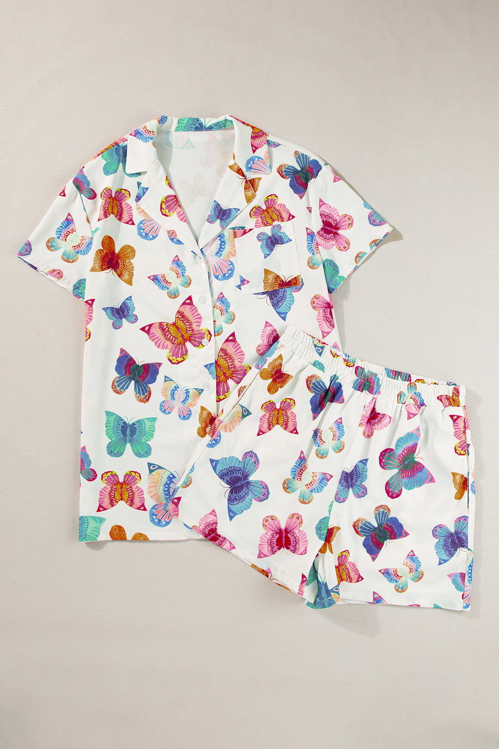 Multicolour Butterfly Pattern Short Sleeve Shirt Pajamas Set-Chaelisa's New Jammies