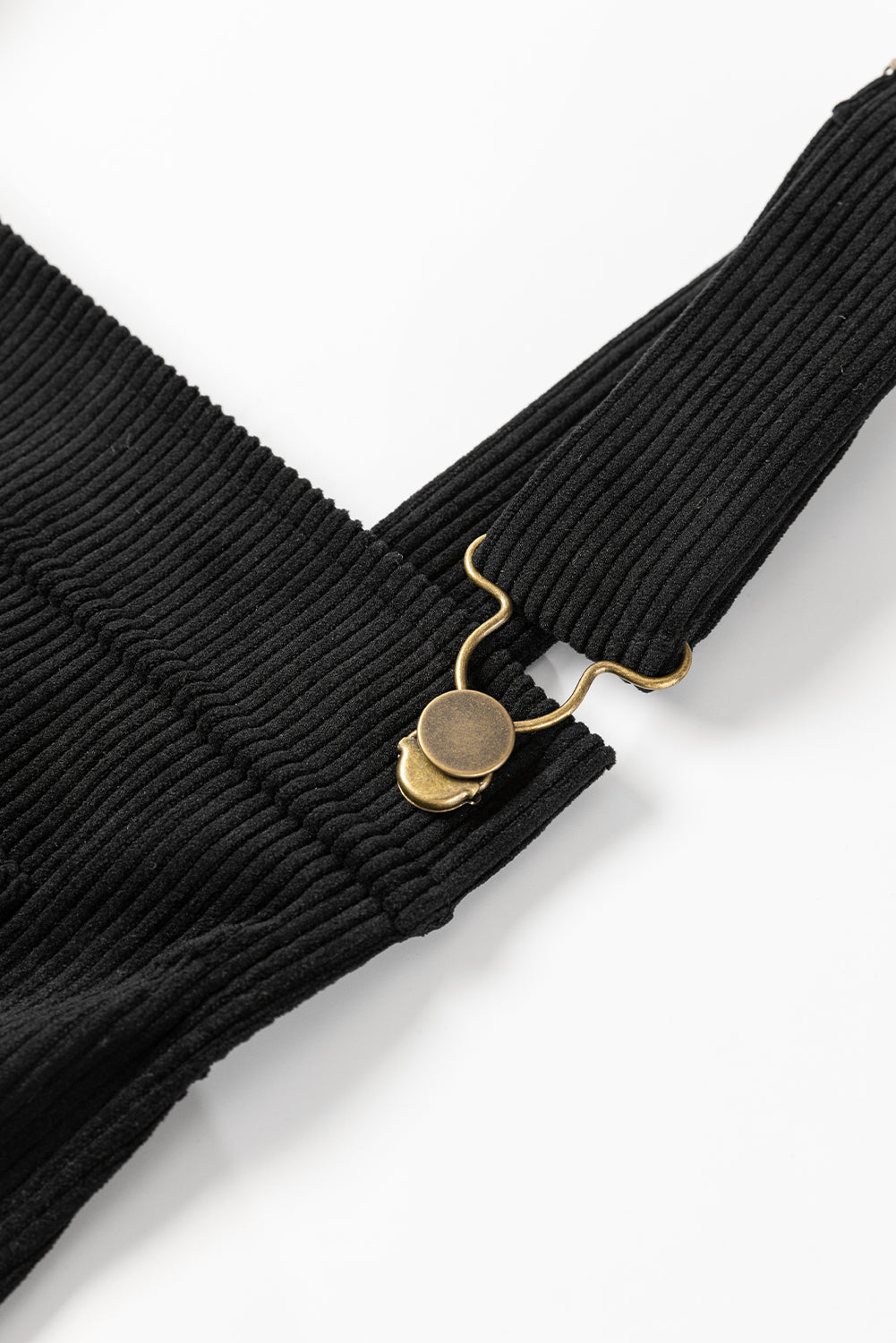 Black Solid Front Pockets Sleeveless Corduroy Overall Dress-Chaelisa's New Jammies