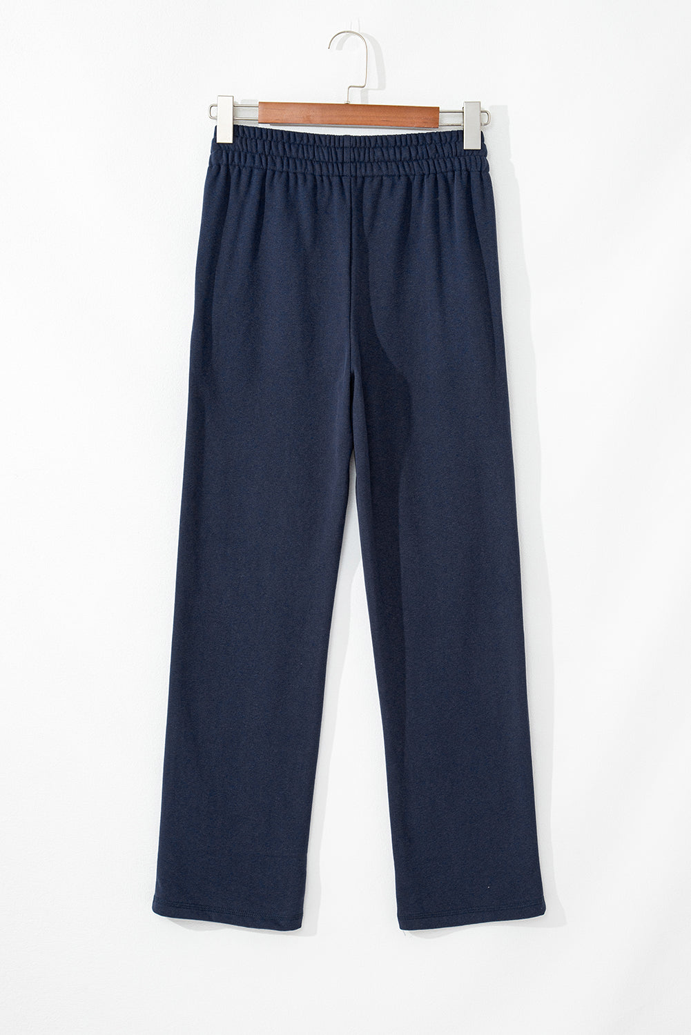Navy Blue Solid Color Fleece Lined Drawstring Waist Casual Pants-Chaelisa's New Jammies