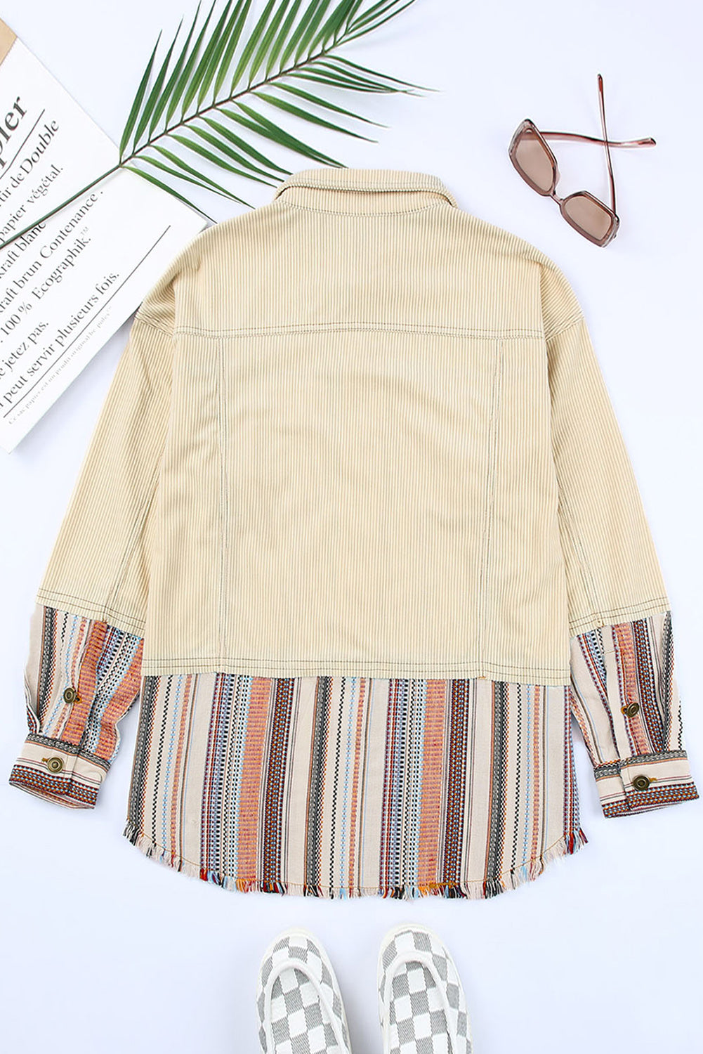 Button Up Pockets Striped Color Block Corduroy Jacket-Chaelisa's New Jammies