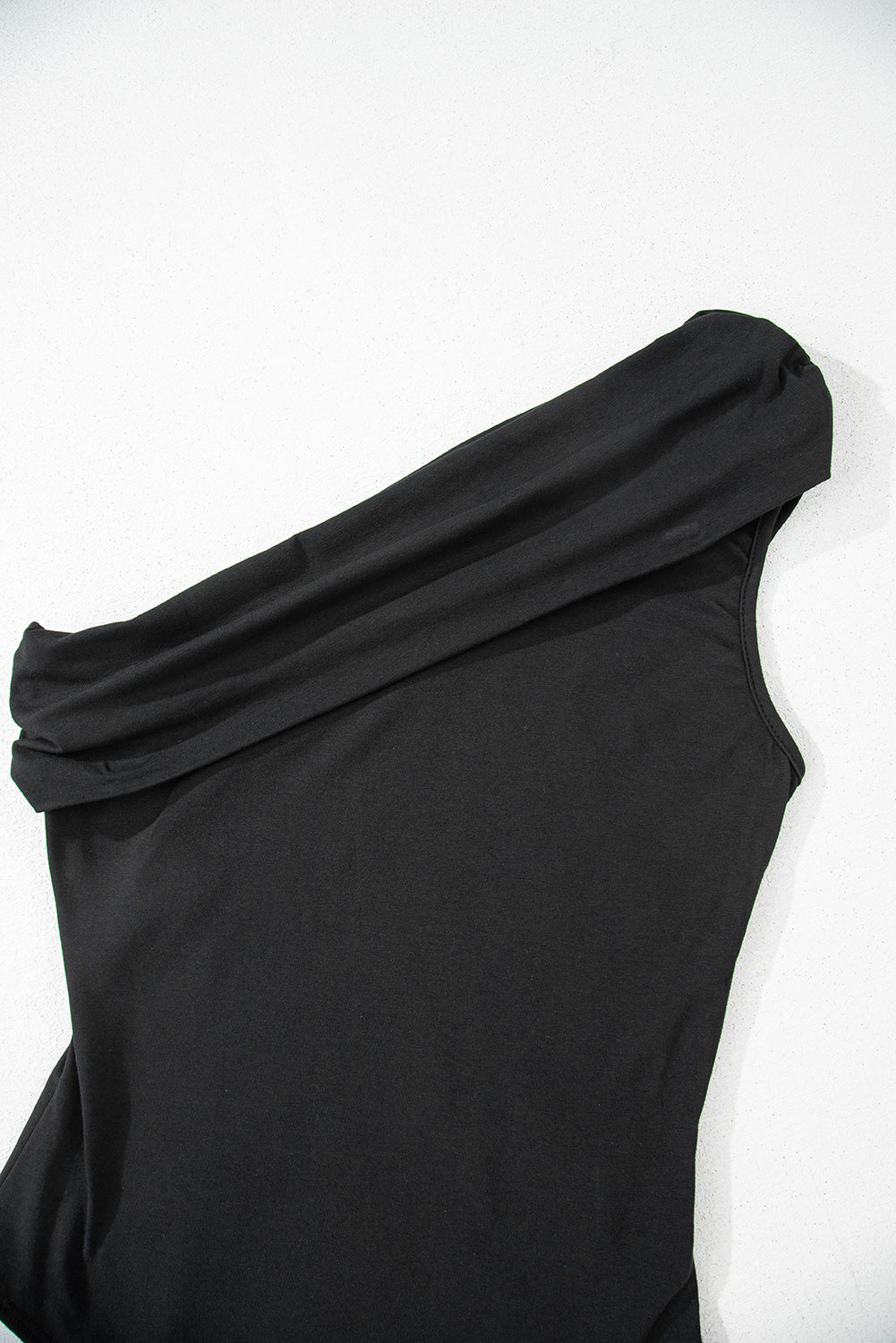 Black Solid Color Pleated One Shoulder Bodysuit-Chaelisa's New Jammies