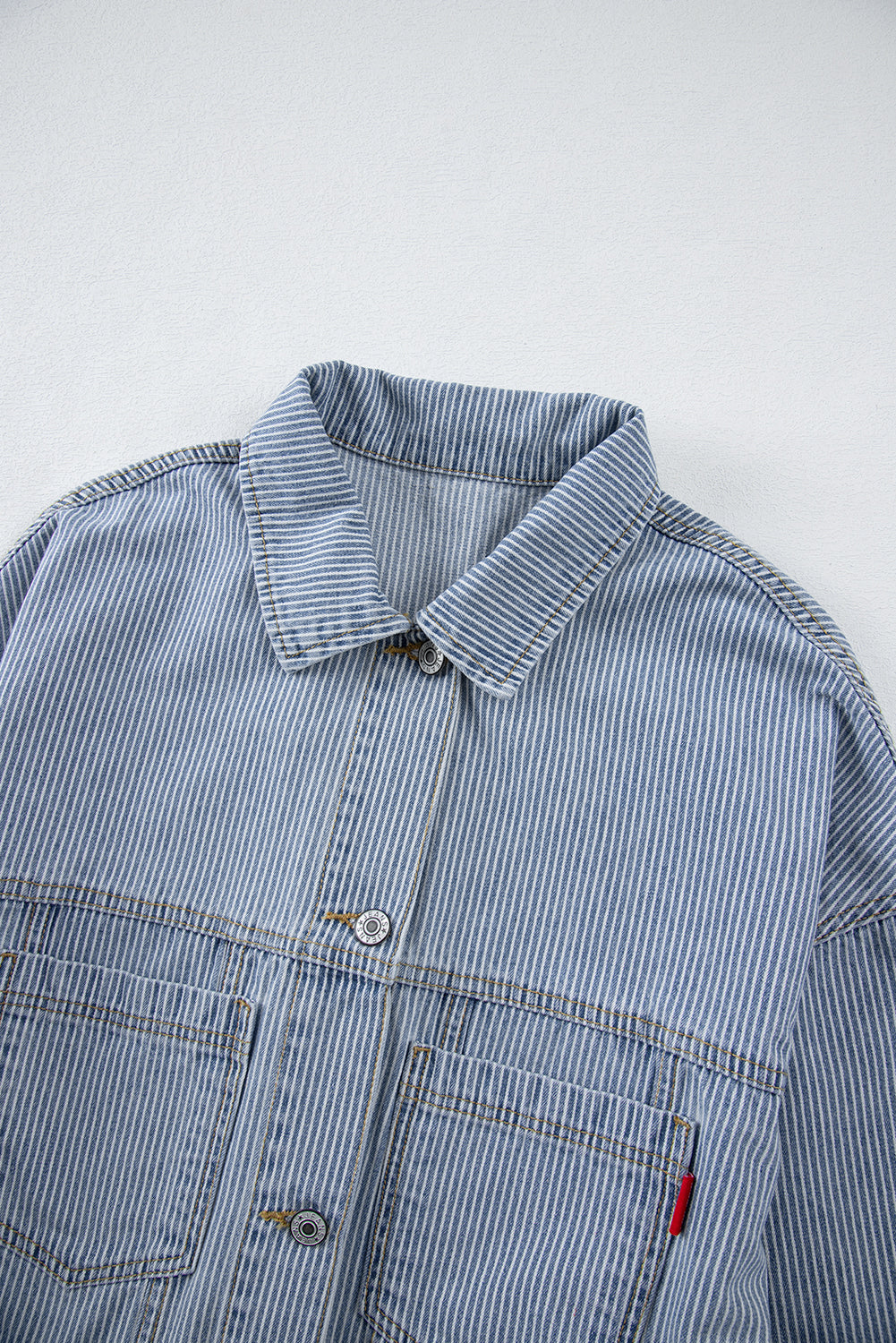 Sky Blue Stripe Washed Oversize Pocketed Denim Jacket-Chaelisa's New Jammies