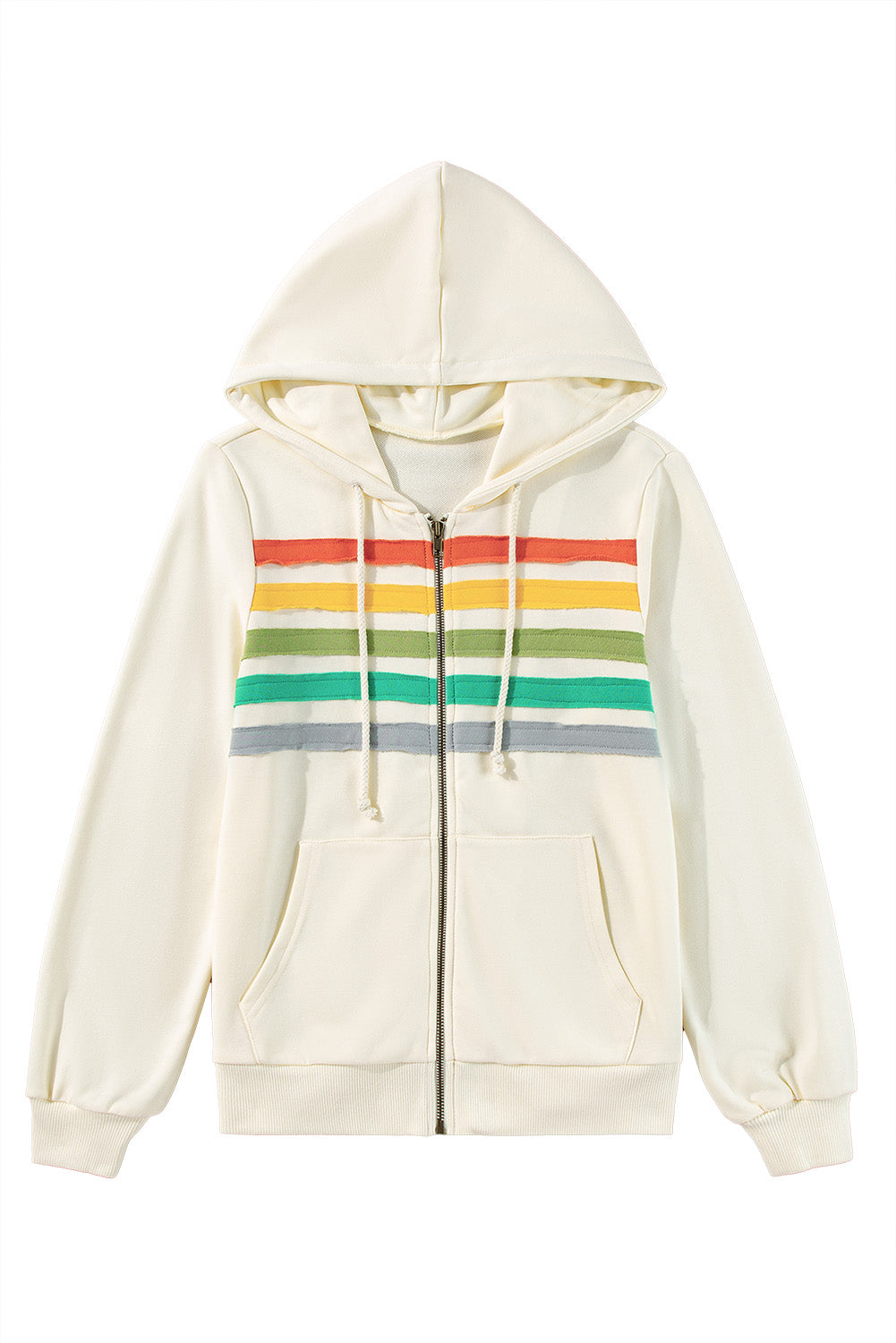Apricot Colorblock Striped Patchwork Side Pockets Zipper Hoodie-Chaelisa's New Jammies