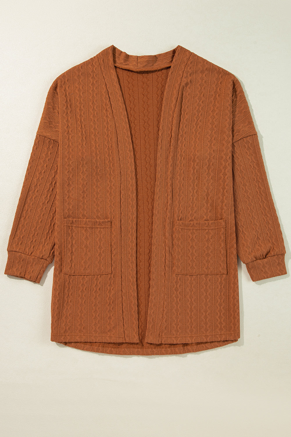Chestnut Textured Knit Side Pockets Open Front Cardigan-Chaelisa's New Jammies