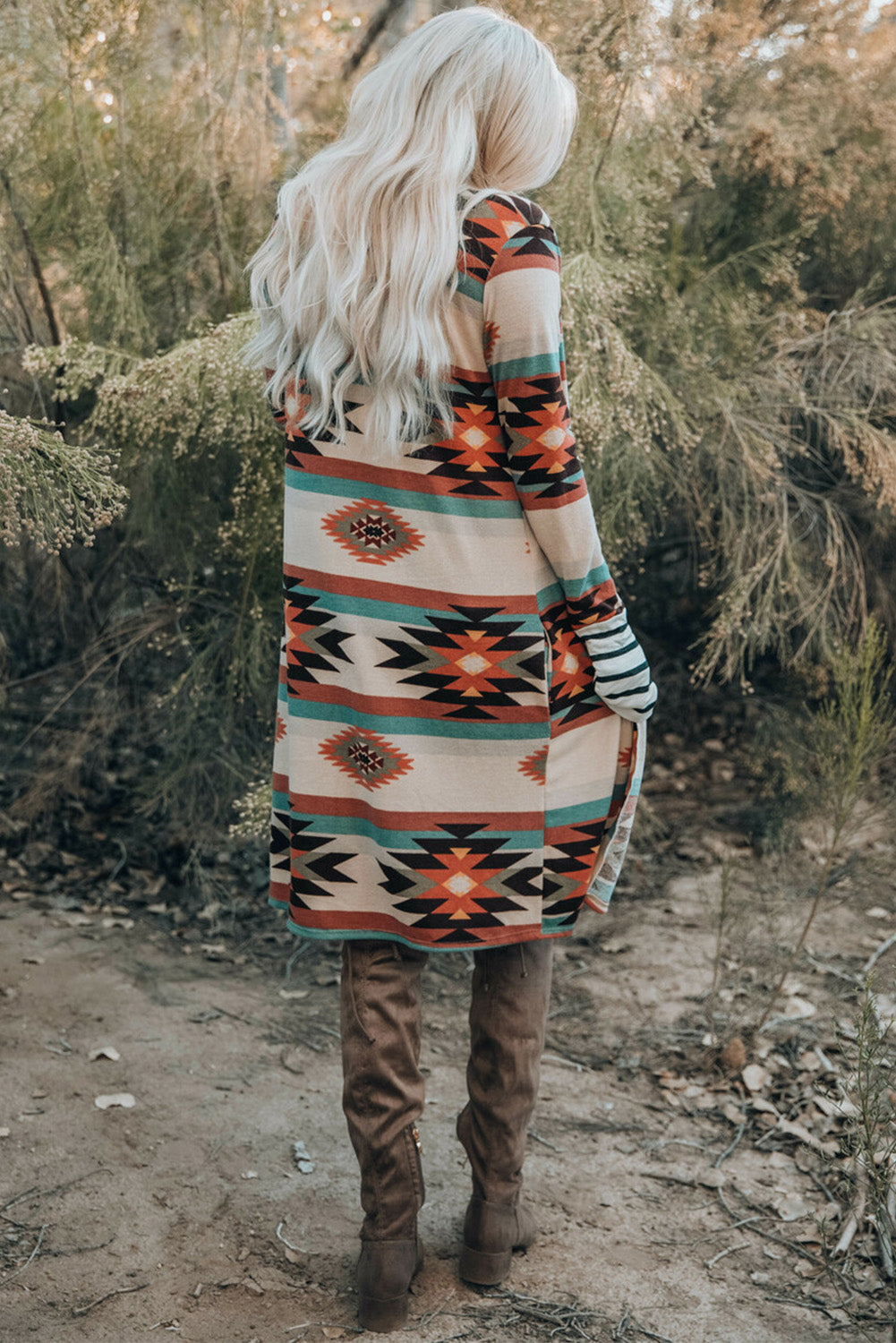 Multicolor Geometric Color Block Open Front Long Cardigan-Chaelisa's New Jammies