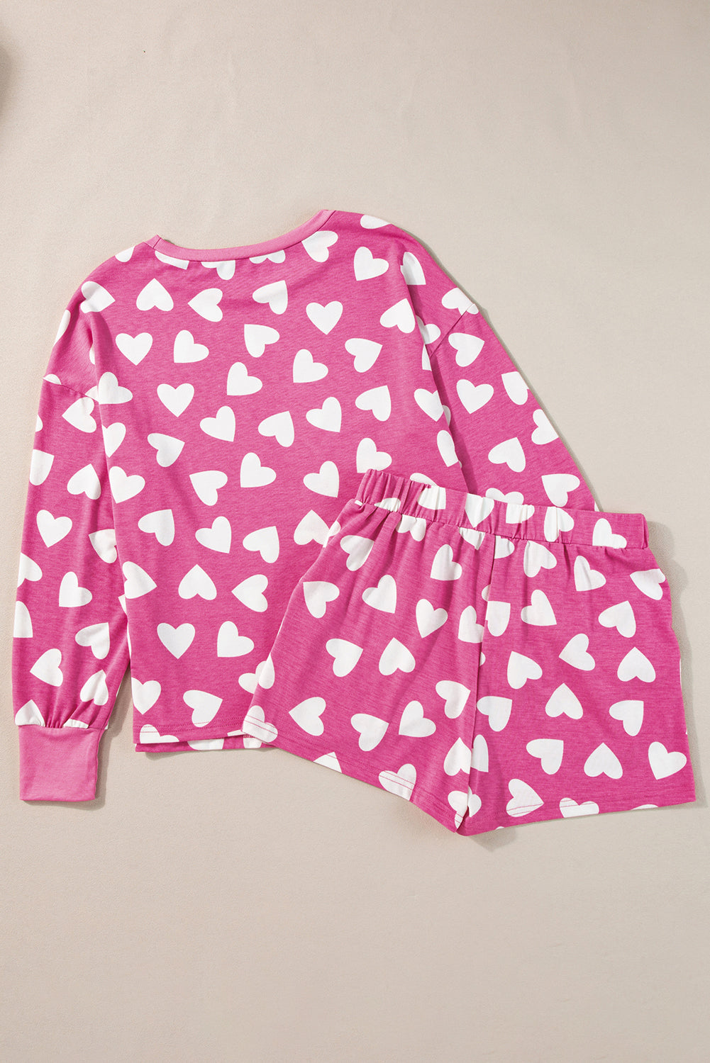 Pink Valentine Heart Shape Print Long Sleeve Top Shorts Lounge Set-Chaelisa's New Jammies