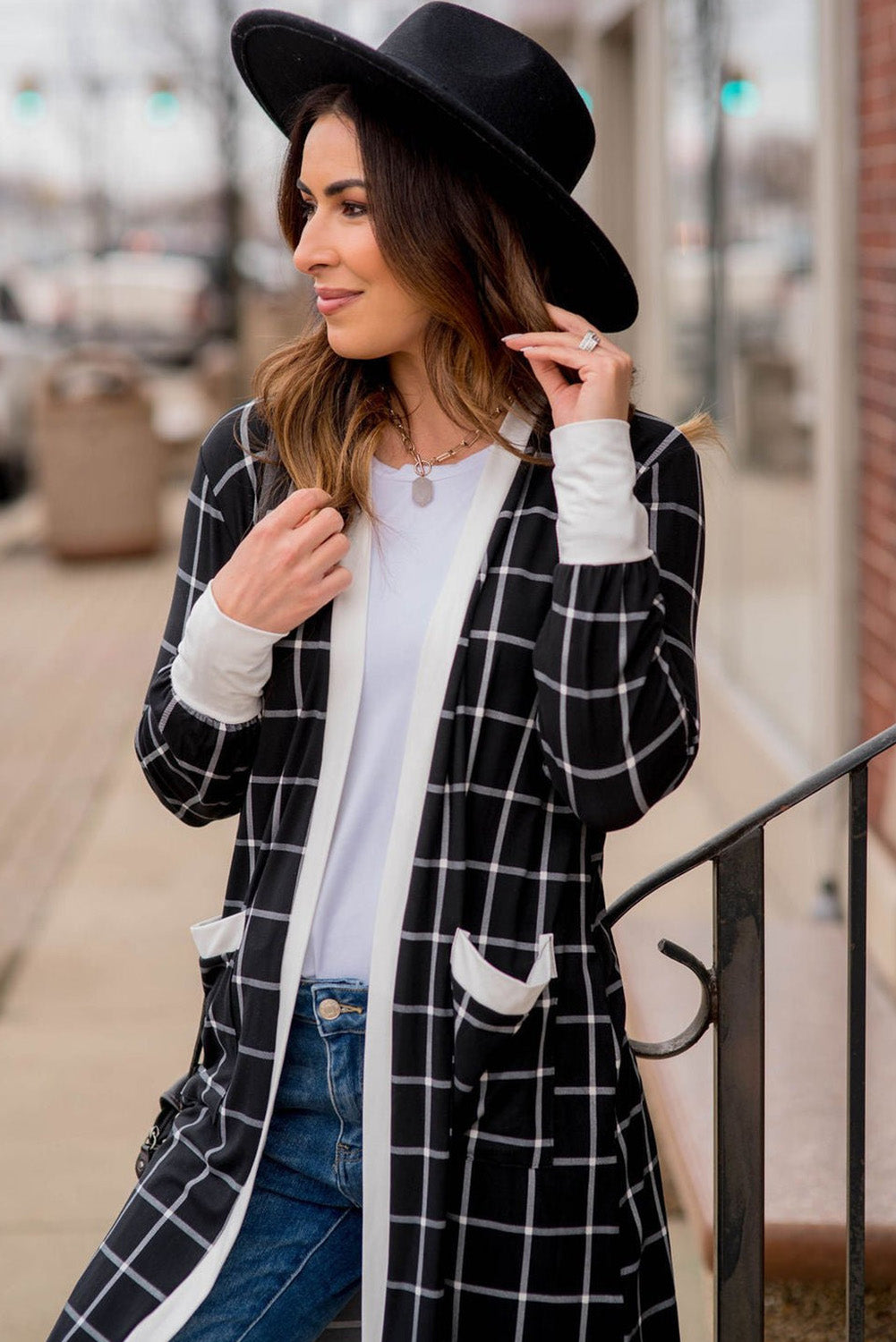 Black Plaid Colorblock Edge Open Cardigan with Pocket-Chaelisa's New Jammies
