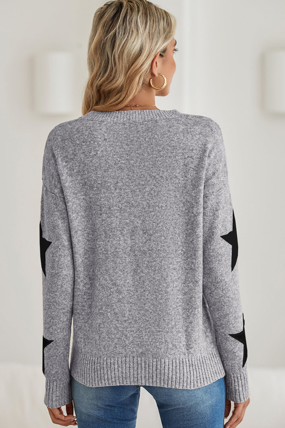 Khaki Star Pattern Drop Shoulder Knit Sweater-Chaelisa's New Jammies