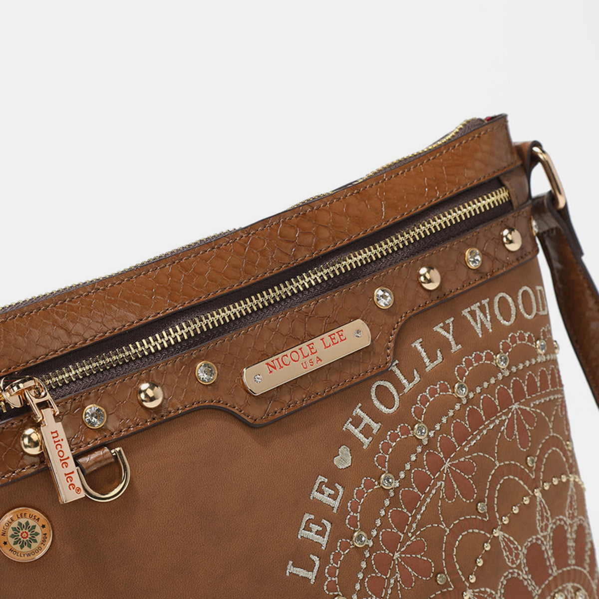 Nicole Lee USA Metallic Stitching Embroidery Inlaid Rhinestone Crossbody Bag-Chaelisa's New Jammies