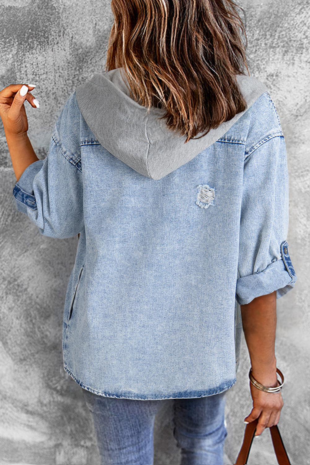 Mist Blue Oversized Contrast Hooded Denim Jacket-Chaelisa's New Jammies