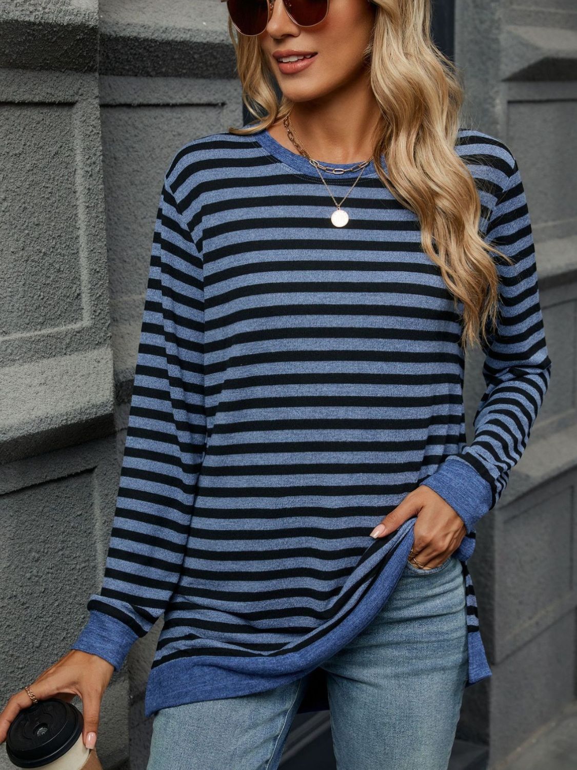 Striped Round Neck Long Sleeve T-Shirt-Chaelisa's New Jammies