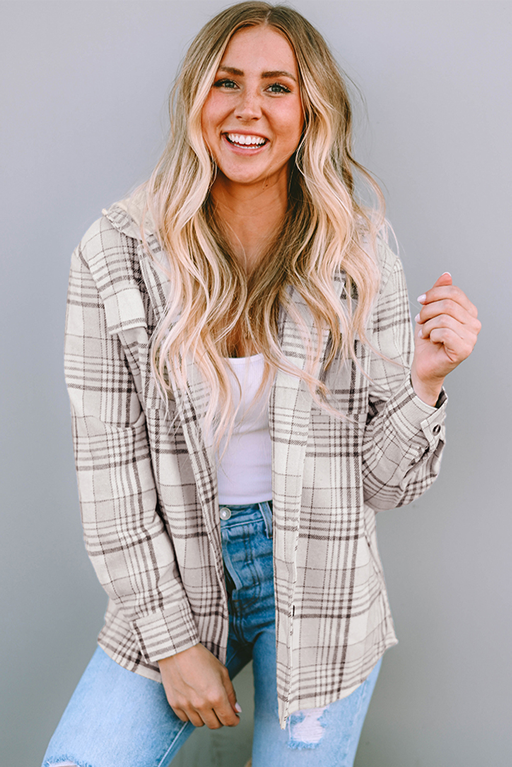 Khaki Plaid Removable Hood Buttoned Shacket-Chaelisa's New Jammies