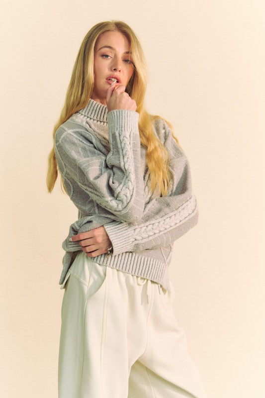 Davi & Dani Cable-Knit Turtleneck Dropped Shoulder Sweater-Chaelisa's New Jammies