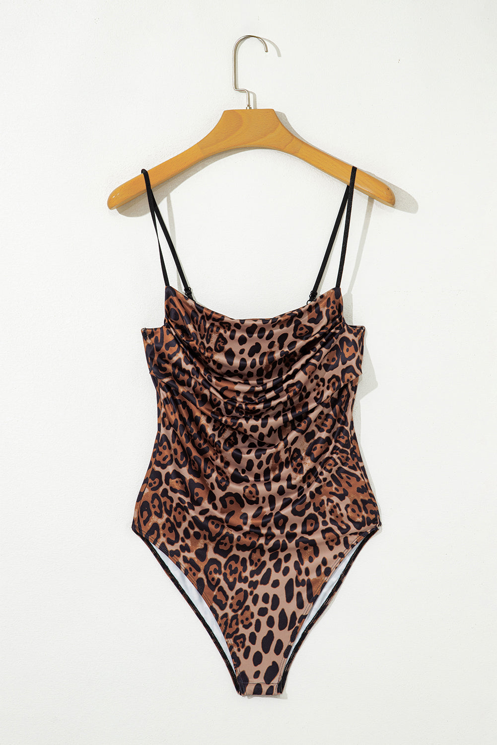 Brown Spaghetti Straps Ruched Leopard Bodysuit-Chaelisa's New Jammies