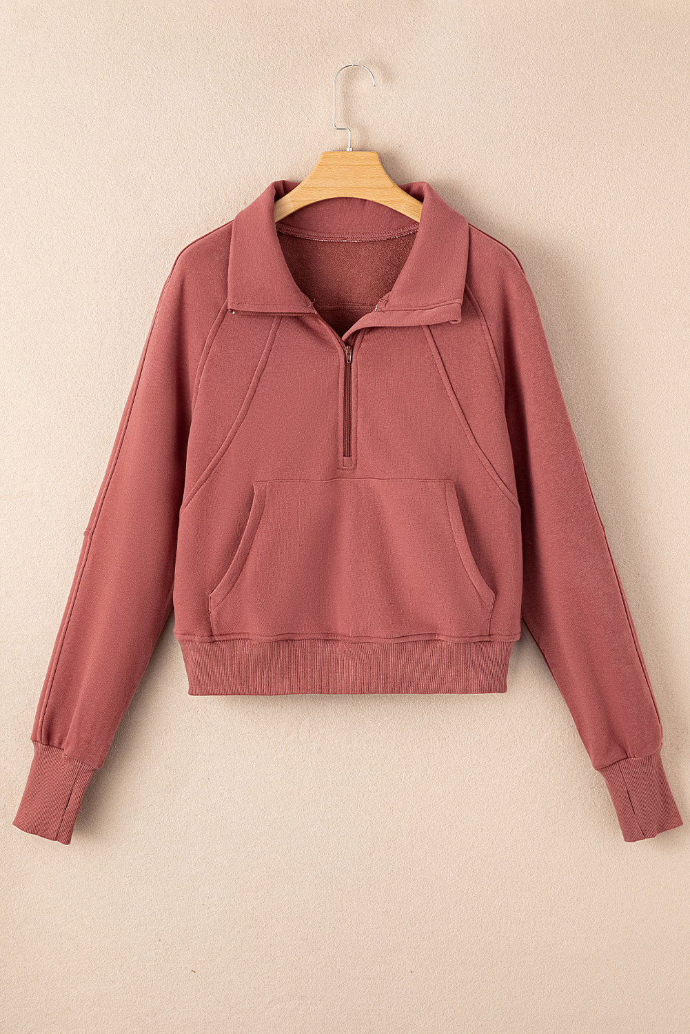 Gray Zip Up Stand Collar Ribbed Thumbhole Sleeve Sweatshirt-Chaelisa's New Jammies