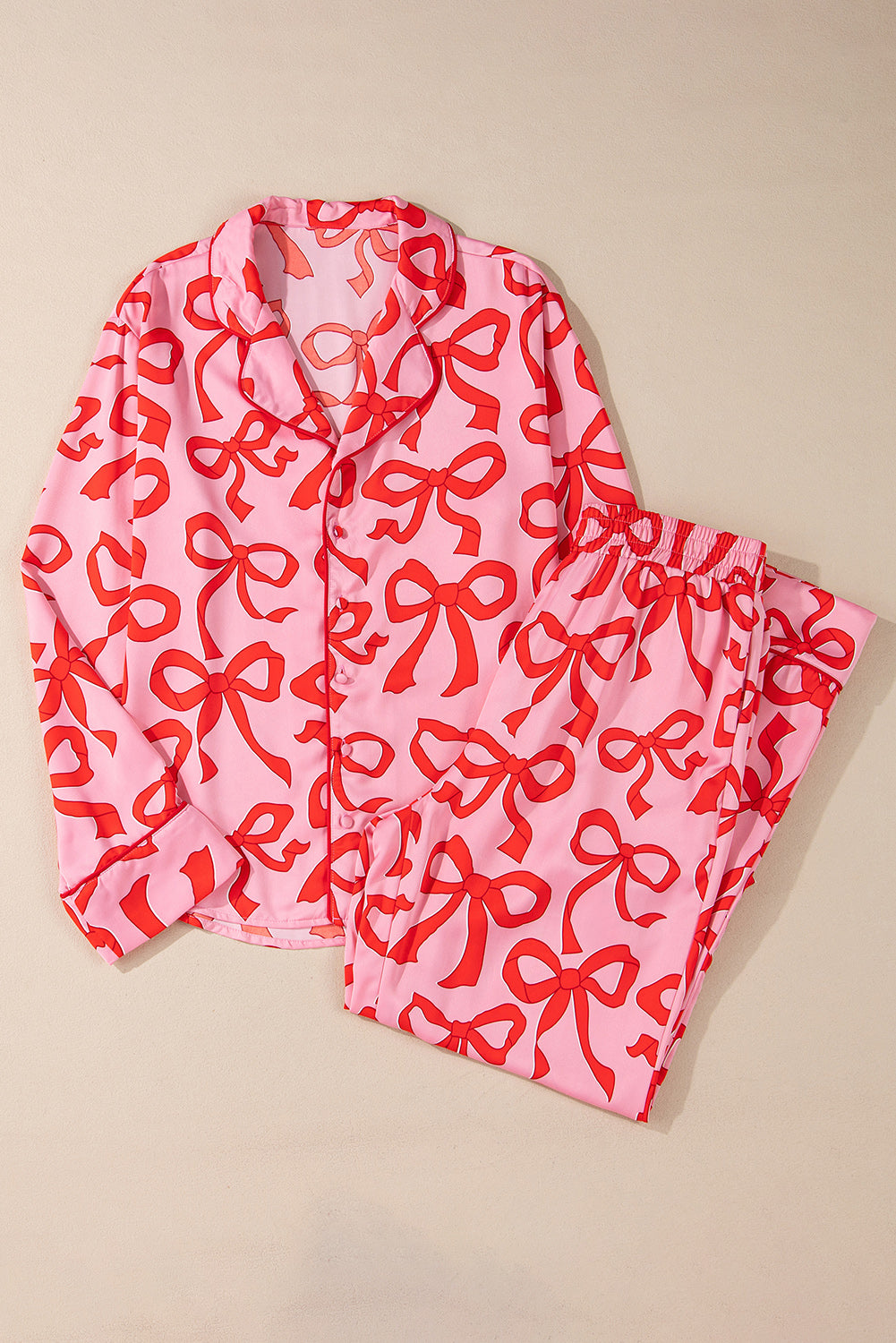 Pink 2pcs Bow Print Shirt Style Long Sleeve Pajama Set-Chaelisa's New Jammies
