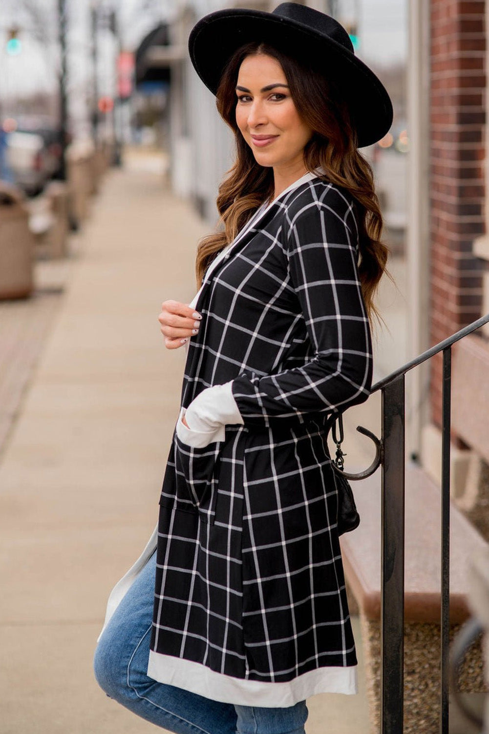 Black Plaid Colorblock Edge Open Cardigan with Pocket-Chaelisa's New Jammies