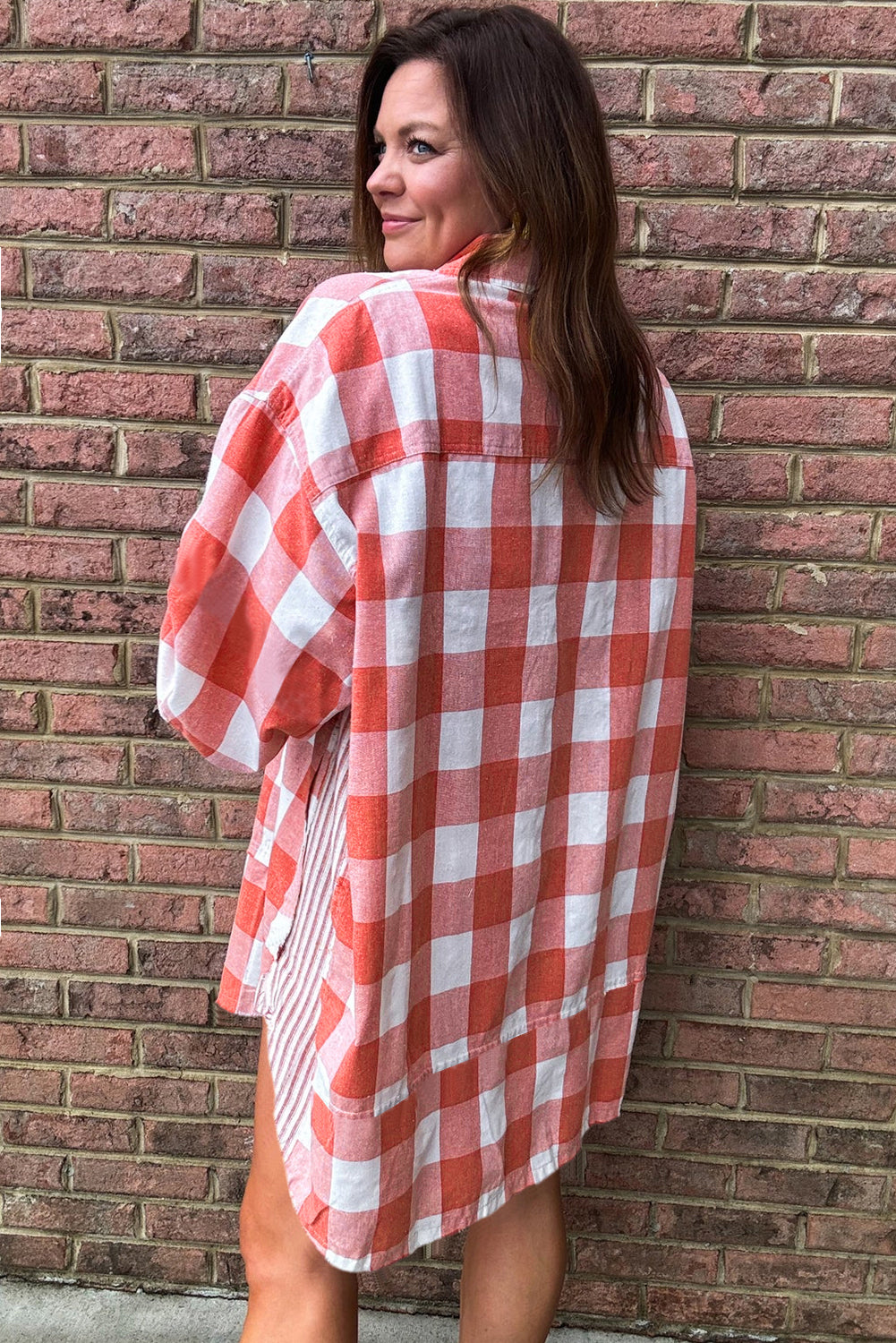 Pink Oversized Plaid Puff Sleeve Round Hem Shirt Dress-Chaelisa's New Jammies