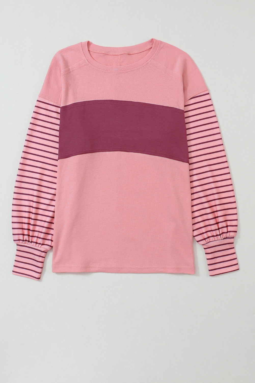 Peach Blossom Colorblock Striped Bishop Sleeve Top-Chaelisa's New Jammies